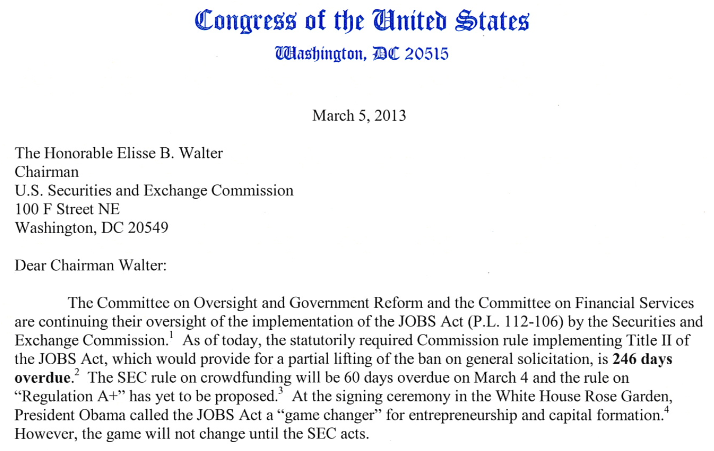 jobs act letter from congress